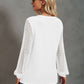 Waffle-Knit Lace Lantern Sleeve Henley Top