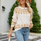 Cozy Vision Printed Raglan Sleeve Ribbed Trim Sweater