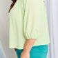 Davi & Dani Full Size Crewneck Button Down Puff Sleeve Blouse