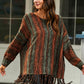 Striped Fringe Hem Round Neck Sweater