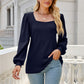 Waffle-Knit Puff Sleeve Square Neck Top