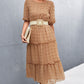Swiss Dot Frill Trim Tiered Midi Dress (Belt Not Included)