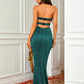 Contrast Sequin Strapless Backless Dress