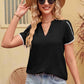 Contrast Trim Pom-Pom Detail Notched Neck Blouse