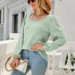 Waffle-Knit Puff Sleeve Square Neck Top