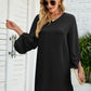 Textured Balloon Sleeve V-Neck Dress