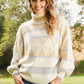 Davi & Dani Dozy Weather Full Size Geometric Fuzzy Turtleneck Sweater in Taupe