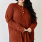 Basic Bae Full Size Ribbed Half Button Long Sleeve High-Low T-Shirt
