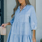 Tie Neck Tiered Denim Dress