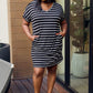 Zenana Full Size Striped V-Neck Pocket Dress in Black/Ivory