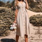 Button Down Tie Cuff Midi Dress