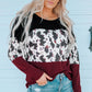 Cow Print Color Block Long Sleeve Top
