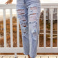 Distressed Acid Wash Straight Leg Jeans