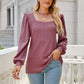 Waffle-Knit Puff Sleeve Square Neck Top