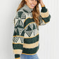 Davi & Dani Cozy Weather Full Size Geometric Fuzzy Turtleneck Sweater in Green