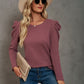 Waffle-Knit Puff Sleeve Round Neck Top