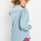 Davi & Dani Sitting Fireside Full Size Button Down Denim Shirt