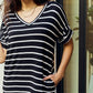 Zenana Full Size Striped V-Neck Pocket Dress in Black/Ivory