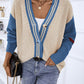 Striped Color Block Button-Up Cardigan
