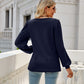Waffle-Knit Puff Sleeve Square Neck Top