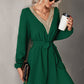 Contrast V-Neck Belted Dress