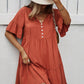 Button Front Tiered Tie Neck Mini Dress