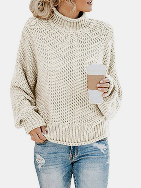 Dropped Shoulder Rolled Hem Sweater