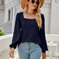 Waffle-Knit Puff Sleeve Square Neck Top