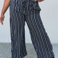 CY Fashion Full Size Striped Drawstring Waist Wide Leg Pants with Pockets