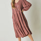 Davi & Dani Button Front Balloon Sleeve Tiered Midi Dress