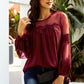 Tied Spliced Mesh Bubble Sleeve Blouse