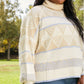 Davi & Dani Dozy Weather Full Size Geometric Fuzzy Turtleneck Sweater in Taupe