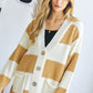 Davi & Dani Full Size Striped Button-Up Drop Shoulder Pocket Cardigan