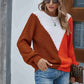 Color Block Rib-Knit Round Neck Knit Pullover