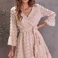 Swiss Dot Ruffled Tie-Waist Surplice Dress
