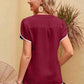 Contrast Trim Pom-Pom Detail Notched Neck Blouse