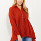 Zenana Bright and Airy Raw Edge Peplum Shirt with Pockets in Copper