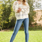Davi & Dani Dozy Weather Full Size Geometric Fuzzy Turtleneck Sweater in Taupe