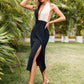 Two-Tone Halter Neck Split Midi Dress