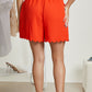 Cotton Bleu Ups and Downs Full Size Scalloped Airflow Shorts in Hot Coral