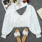 Spliced Lace Lantern Sleeve Cropped Top
