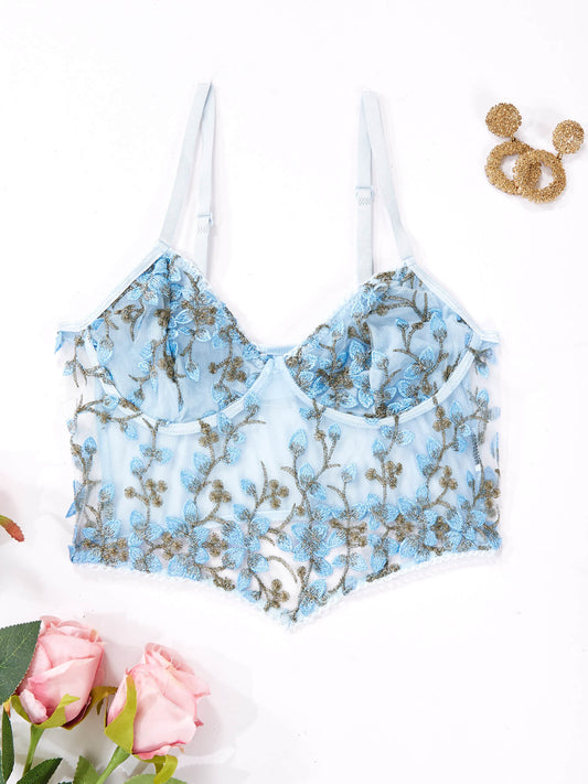 Floral Lace Adjustable Strap Bralette