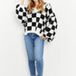 Davi & Dani Reality Check Full Size Checkered V-Neck Sweater