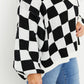 Davi & Dani Reality Check Full Size Checkered V-Neck Sweater