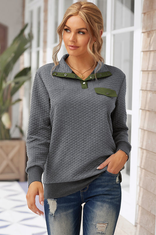 Contrast Quilted Quarter-Snap Long Sleeve Sweatshirt