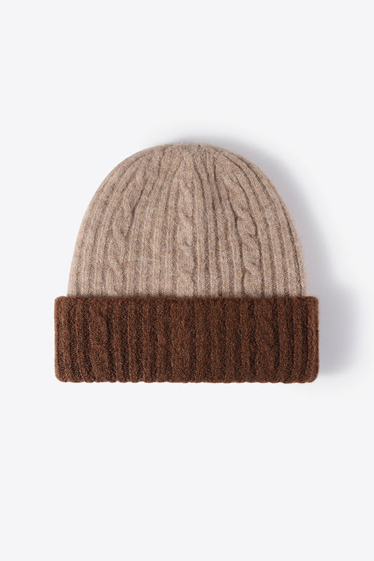 Contrast Cable-Knit Cuffed Beanie