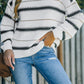 Striped Drop Shoulder Ribbed Cuff Sweater