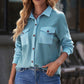 Waffle Knit Button Front Shirt with Breast Pockets