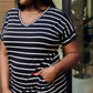Zenana Full Size Striped V-Neck Pocket Dress in Black/Ivory