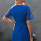 Swiss Dot Mesh Sleeve Tie-Waist Dress